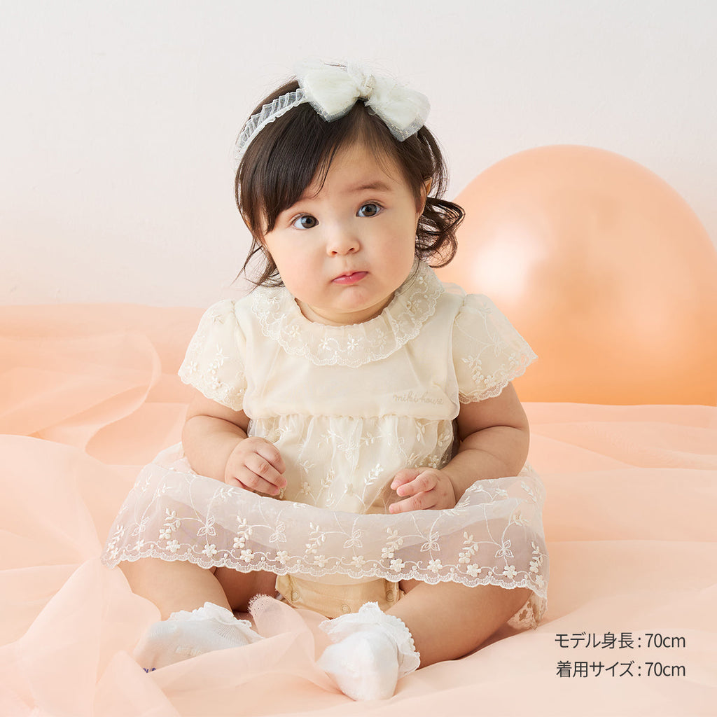 【日本製】MIKI HOUSE 歐根紗蕾絲 嬰兒正裝連身衣 百日宴