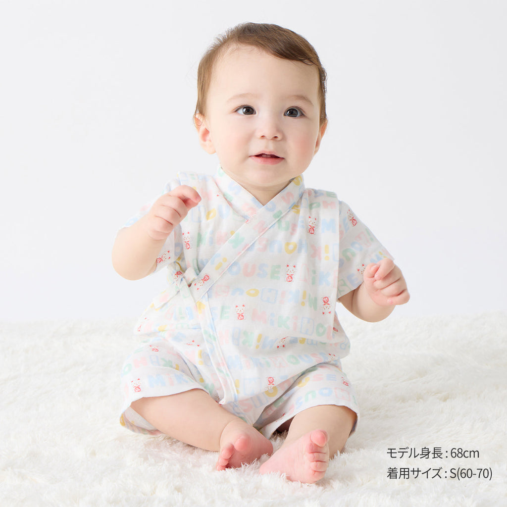 【日本製】MIKI HOUSE 招財貓 福達摩 嬰兒甚平連身衣 雙層紗布 2色