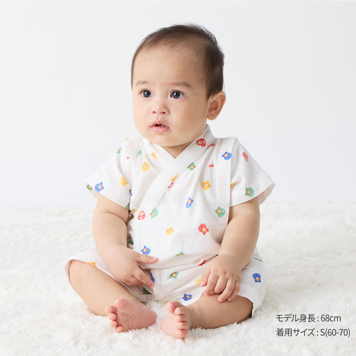 【日本製】MIKI HOUSE 招財貓 福達摩 嬰兒甚平連身衣 雙層紗布 2色
