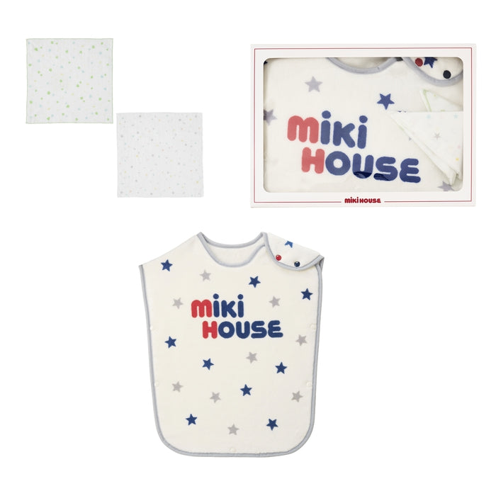 【日本製】MIKI HOUSE 長毛棉質睡袍及紗布手帕禮盒套裝 白色