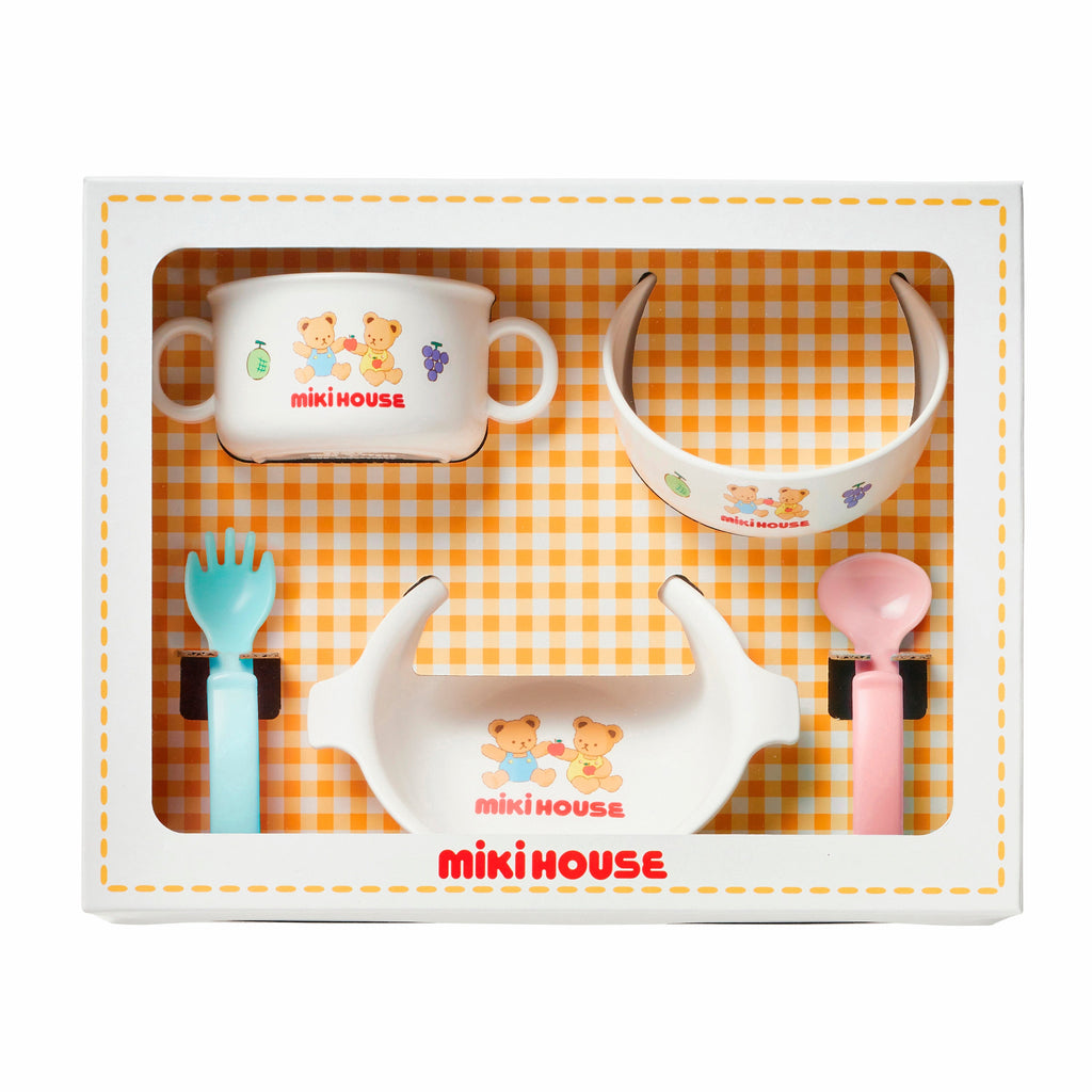 【日本製】MIKI HOUSE 嬰兒餐具禮盒5件套裝 白色