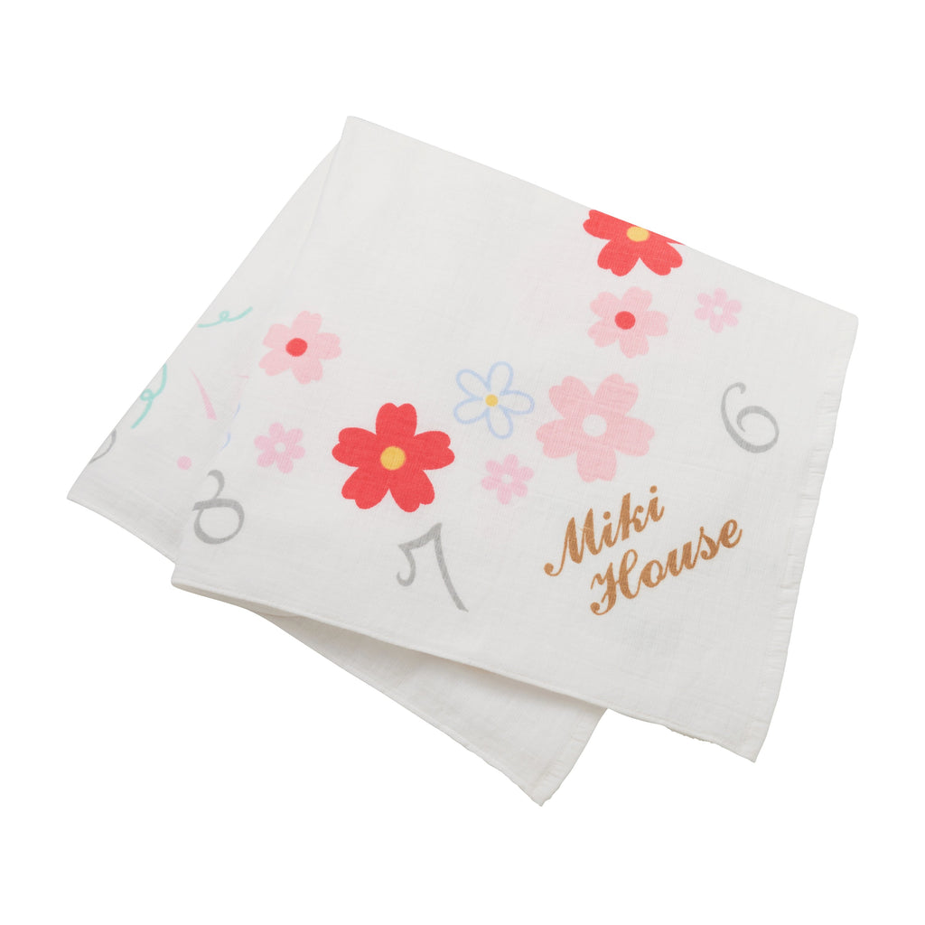 【日本製】MIKI HOUSE 月齡數字 嬰兒拍照 紗布浴巾 90×90cm 成長紀錄 彌月送禮 粉紅色