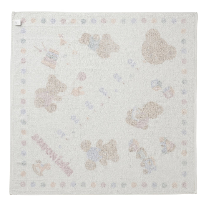 【日本製】MIKI HOUSE 身高尺 小熊圖案 紗布浴巾 90×90cm 成長紀錄 彌月送禮 白色