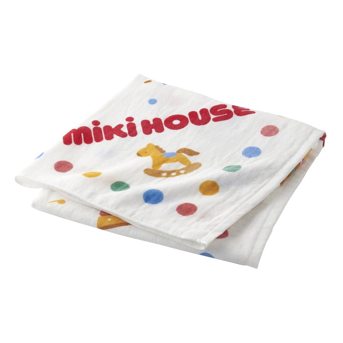 【日本製】MIKI HOUSE 身高尺 小熊圖案 紗布浴巾 90×90cm 成長紀錄 彌月送禮 白色