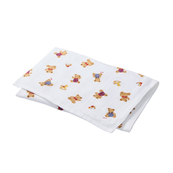 【日本製】MIKI HOUSE 小熊圖案 抗菌抗病毒 Pure Veil 紗布浴巾 90×90cm 彌月送禮 米色