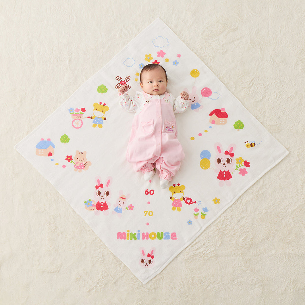 【日本製】MIKI HOUSE Puchi & Usako 身高尺 紗布浴巾 90×90cm 成長紀錄 彌月送禮 2色