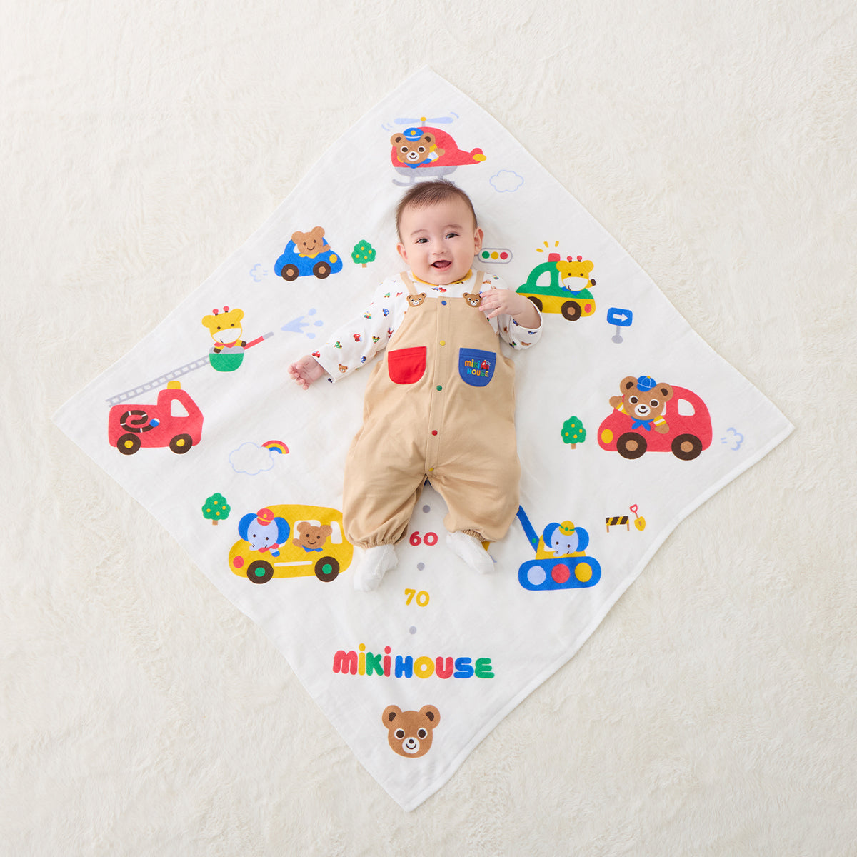 【日本製】MIKI HOUSE Puchi & Usako 身高尺 紗布浴巾 90×90cm 成長紀錄 彌月送禮 2色