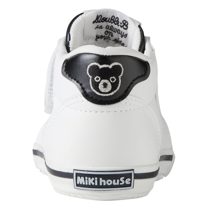 【日本製】MIKI HOUSE DOUBLE_B 白色合成皮革 學行鞋 第二階段 黑色點綴 抗菌抗病毒內裡 BB鞋