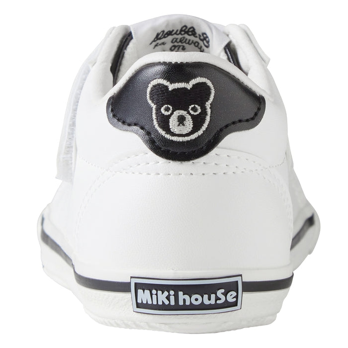 【日本製】MIKI HOUSE DOUBLE_B 白色合成皮革兒童鞋 黑色點綴 抗菌抗病毒內裡 魔術貼