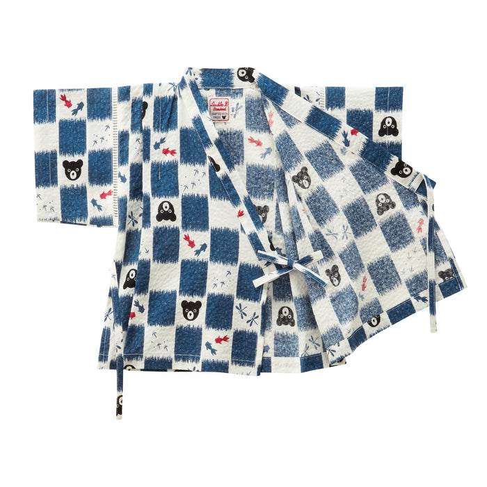 【日本製】MIKI HOUSE DOUBLE_B THE! JAPAN 格紋 黑熊 金魚 蜻蜓 甚平套裝 白色