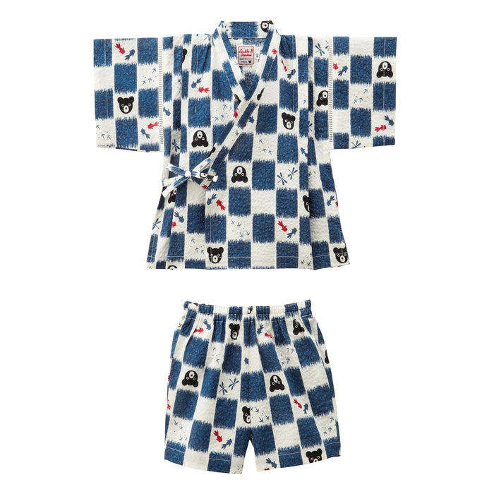 【日本製】MIKI HOUSE DOUBLE_B THE! JAPAN 格紋 黑熊 金魚 蜻蜓 甚平套裝 白色