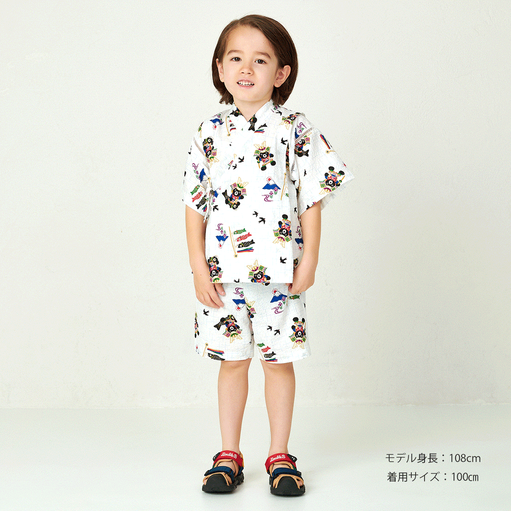 【日本製】MIKI HOUSE DOUBLE_B THE! JAPAN 鯉魚旗 頭盔 甚平套裝 白色