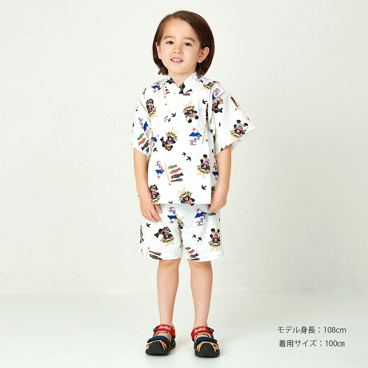 【日本製】MIKI HOUSE DOUBLE_B THE! JAPAN 鯉魚旗 頭盔 甚平套裝 白色