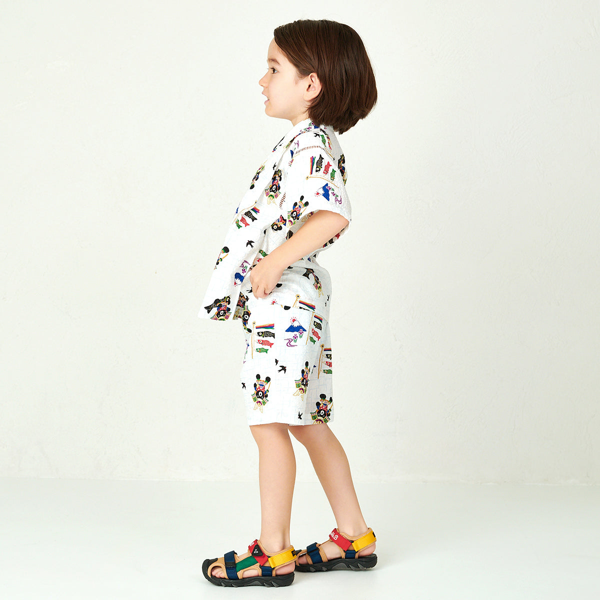 【日本製】MIKI HOUSE DOUBLE_B THE! JAPAN 鯉魚旗 頭盔 甚平套裝 白色