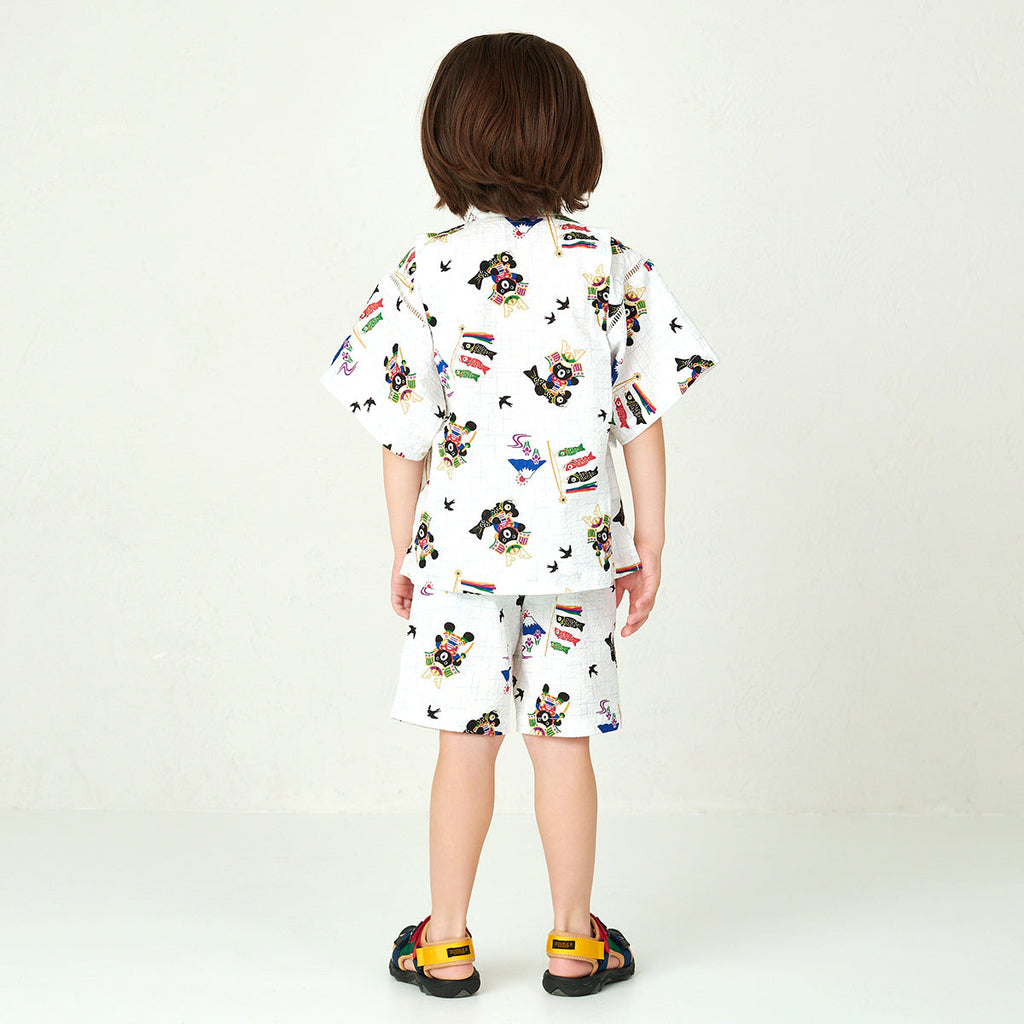 【日本製】MIKI HOUSE DOUBLE_B THE! JAPAN 鯉魚旗 頭盔 甚平套裝 白色
