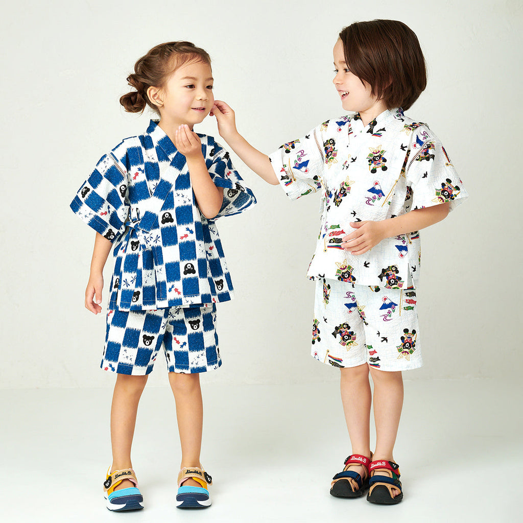 【日本製】MIKI HOUSE DOUBLE_B THE! JAPAN 鯉魚旗 頭盔 甚平套裝 白色