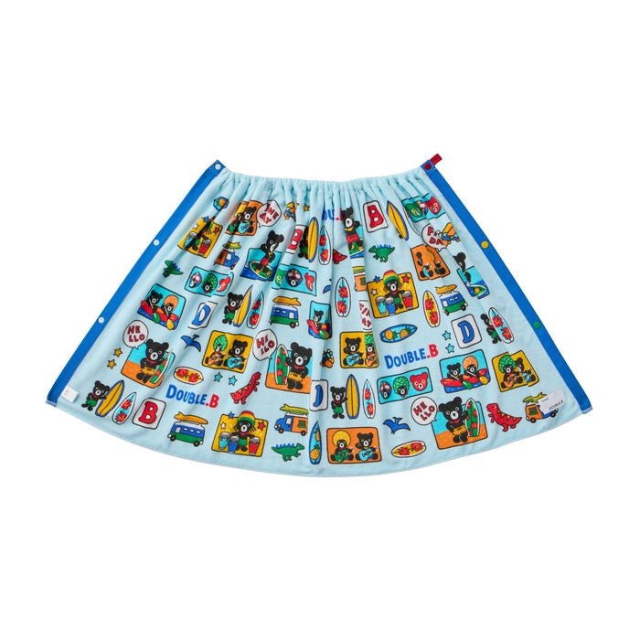 【日本製】MIKI HOUSE DOUBLE_B 我的最愛圖案 按扣 沙灘毛巾 120×60cm 藍色
