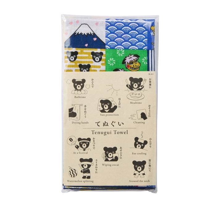 【日本製】MIKI HOUSE DOUBLE_B THE! JAPAN 黑熊 手染日式手巾 34×90cm 純棉 3色