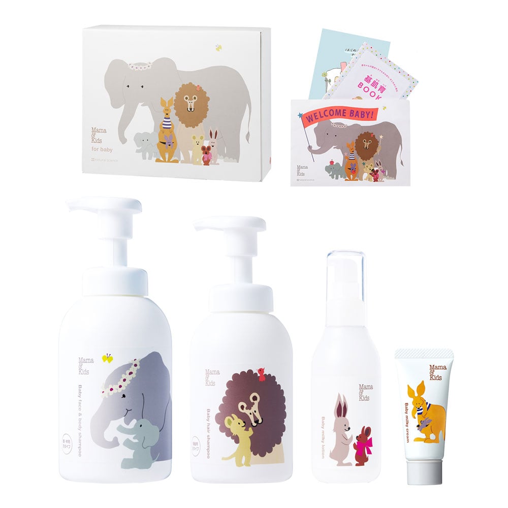 【日本製】MAMA&KIDS 「在一起真好」嬰兒護膚禮盒套裝 BI-2（沐浴露460ml＋洗髮露370ml＋保濕乳液150ml＋保濕霜20g） 送禮