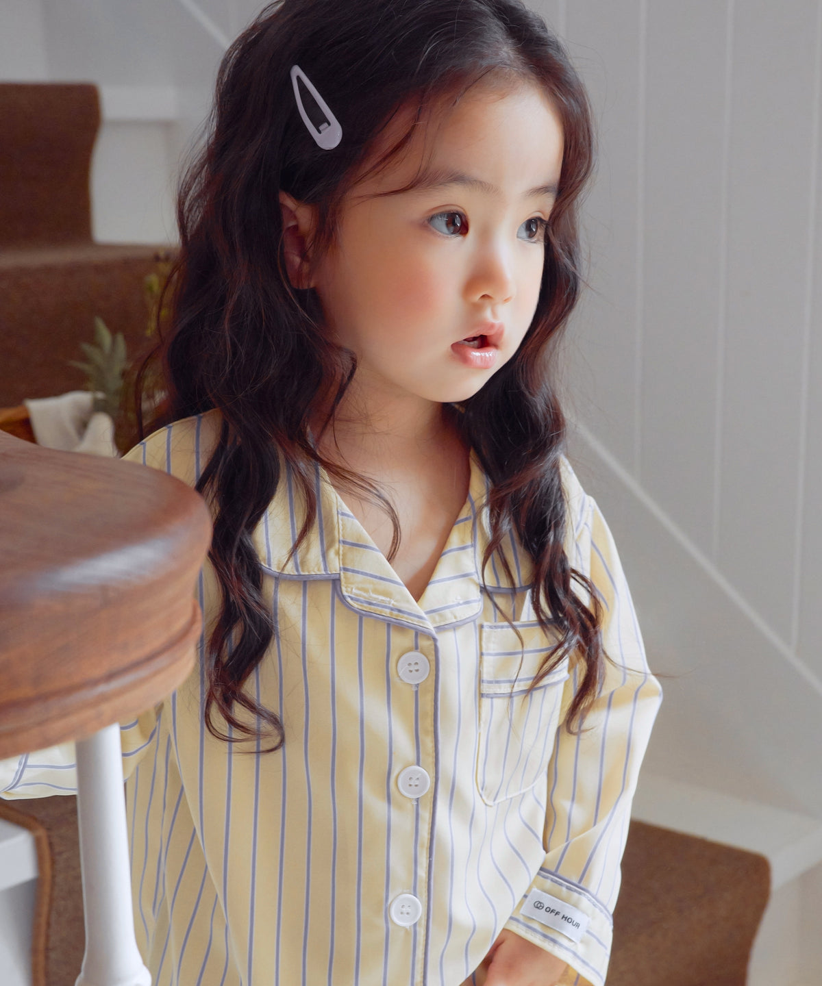 【韓國製】Offhour Kids / 오프아워 키즈 奶油黃 兒童 長袖睡衣套裝