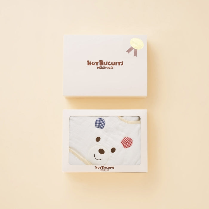 【日本製】MIKI HOUSE HOT BISCUITS 熊臉六層紗布睡袍禮盒 象牙白