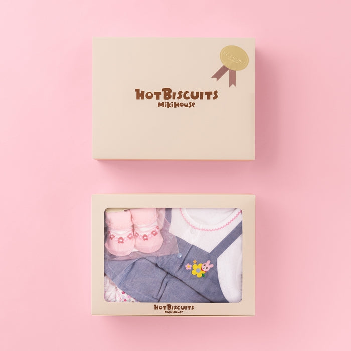 MIKI HOUSE HOT BISCUITS 背心裙風短袖連身衣及嬰兒襪禮盒套裝 藍色