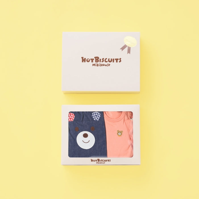 MIKI HOUSE HOT BISCUITS 短袖包屁衣及熊臉燈籠褲套裝禮盒 2色