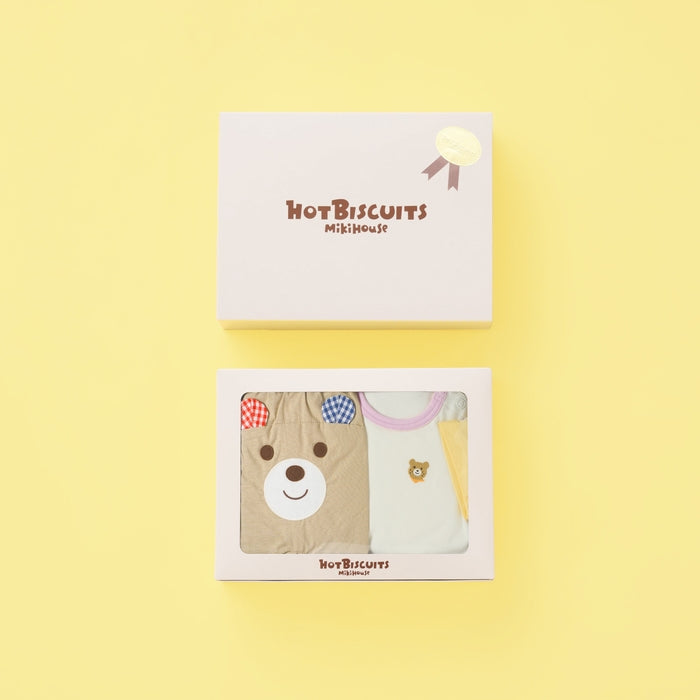 MIKI HOUSE HOT BISCUITS 短袖包屁衣及熊臉燈籠褲套裝禮盒 2色