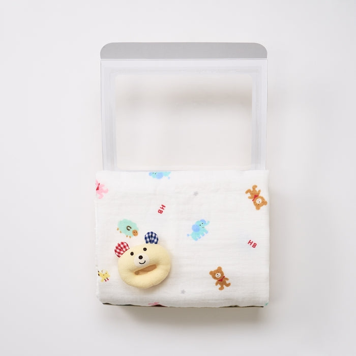 【日本製】MIKI HOUSE HOT BISCUITS 紗布浴巾及小熊搖鈴禮盒套裝 4色