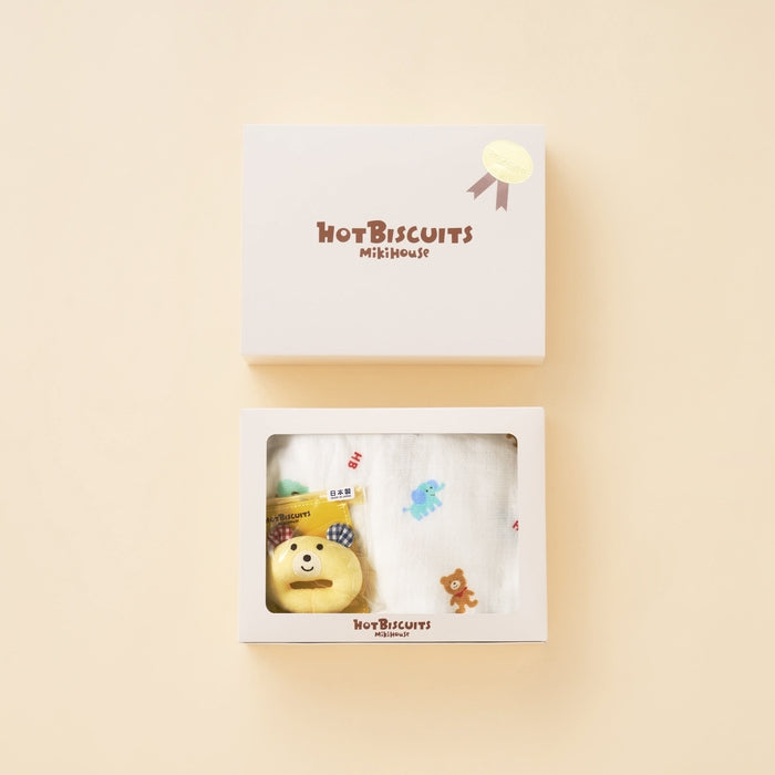【日本製】MIKI HOUSE HOT BISCUITS 紗布浴巾及小熊搖鈴禮盒套裝 4色