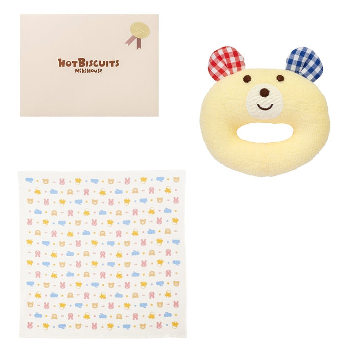 【日本製】MIKI HOUSE HOT BISCUITS 紗布浴巾及小熊搖鈴禮盒套裝 4色