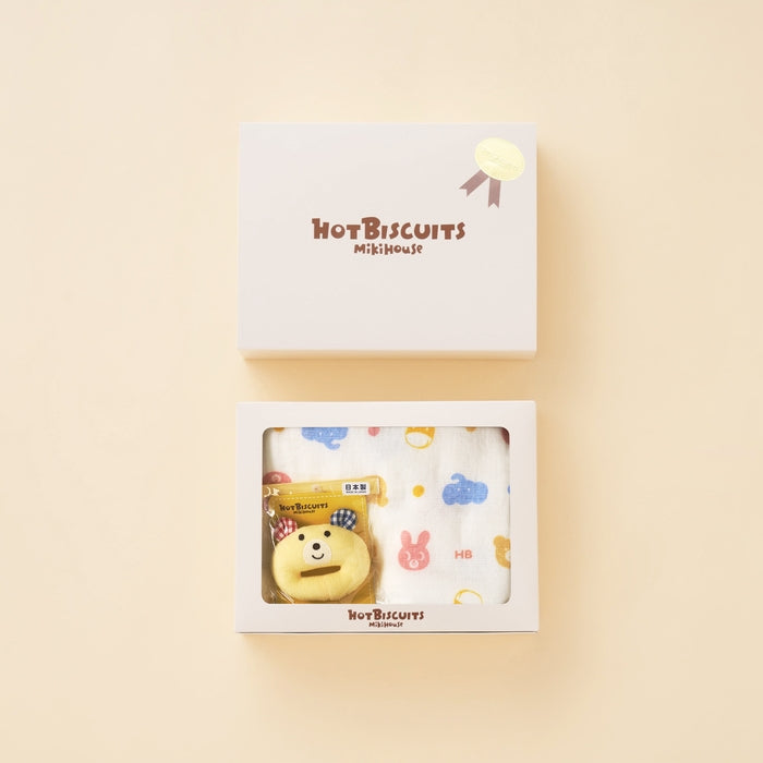 【日本製】MIKI HOUSE HOT BISCUITS 紗布浴巾及小熊搖鈴禮盒套裝 4色