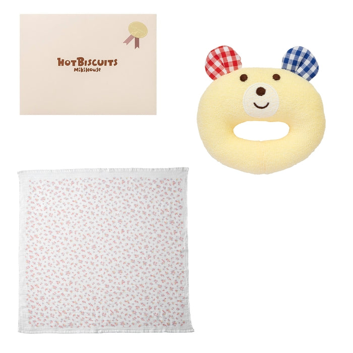 【日本製】MIKI HOUSE HOT BISCUITS 紗布浴巾及小熊搖鈴禮盒套裝 4色
