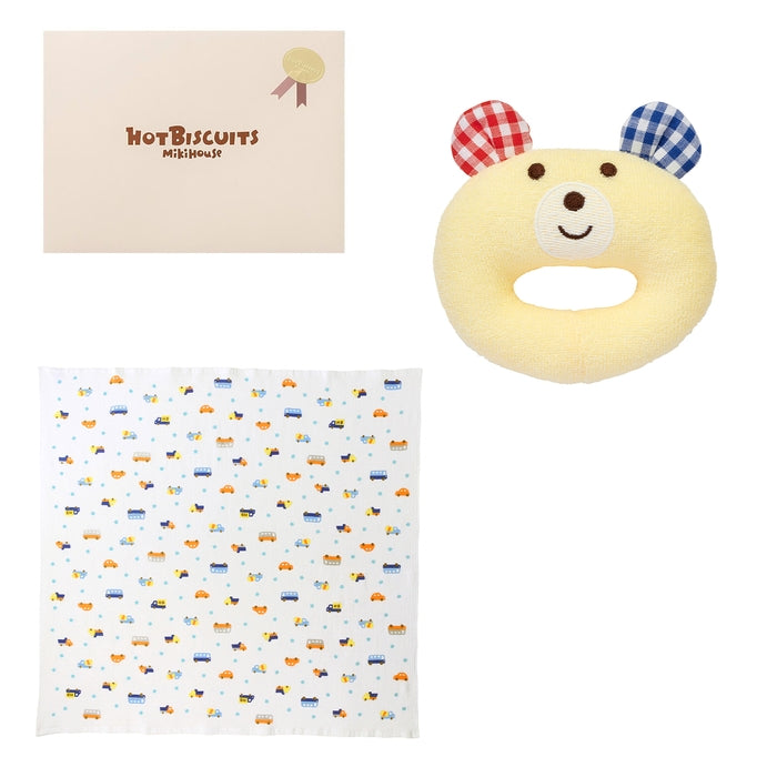【日本製】MIKI HOUSE HOT BISCUITS 紗布浴巾及小熊搖鈴禮盒套裝 4色
