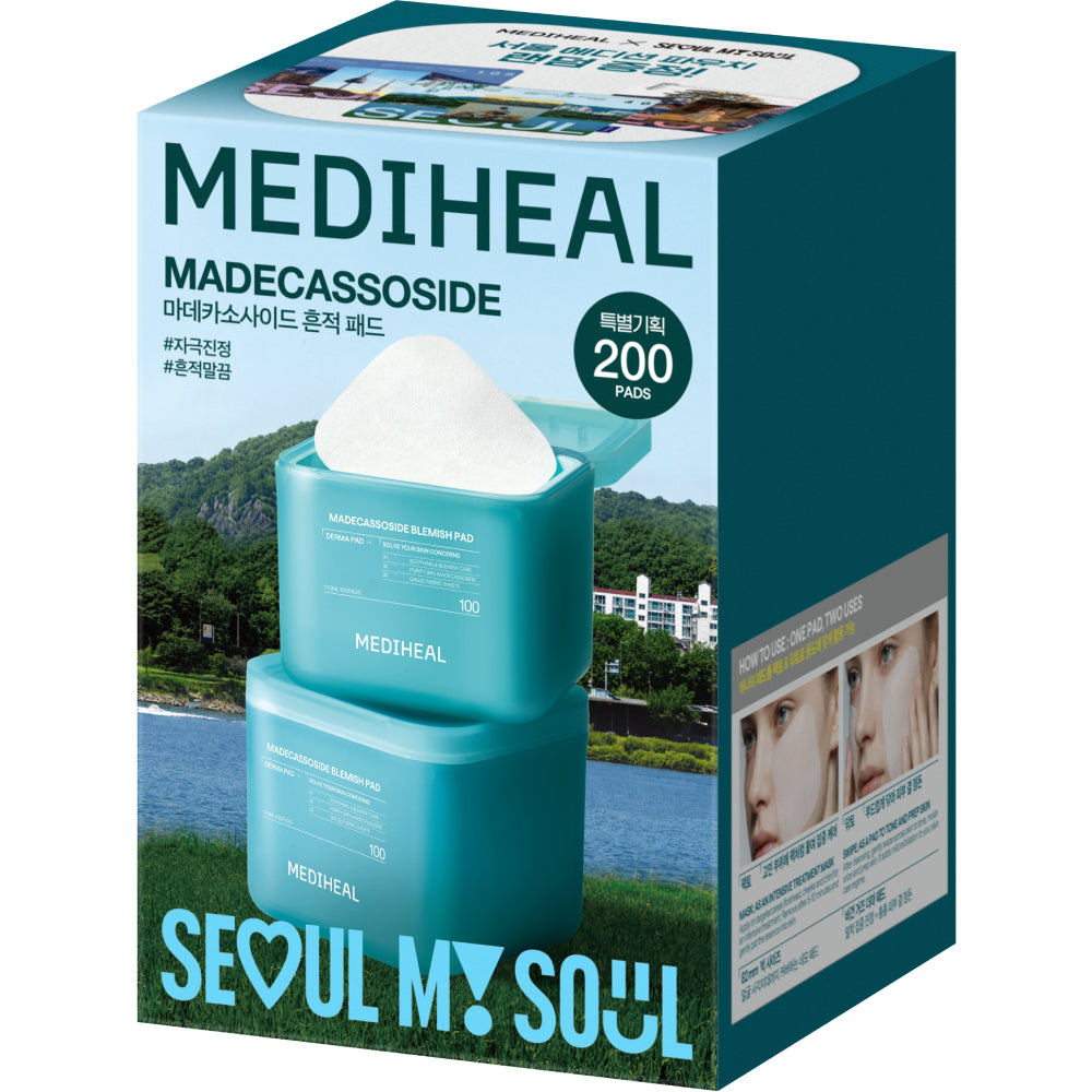 【韓國製】MEDIHEAL 美迪惠爾 積雪草舒緩淡印爽膚棉 首爾版 100片+100片｜積雪草苷 舒緩泛紅 淡化痘印