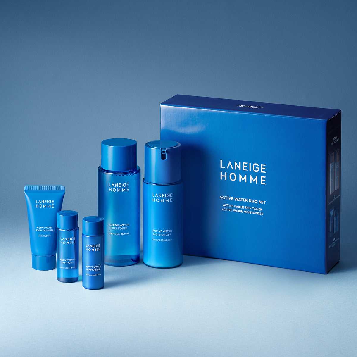 【韓國製】LANEIGE 蘭芝 男士 Active Water 護膚 2件套（＋迷你裝 3件）｜補水保濕