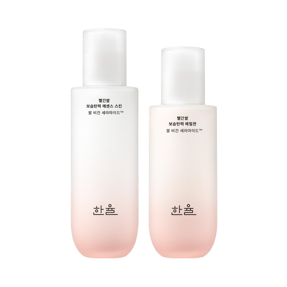 【韓國製】HANYUL 韓律 紅米保濕彈力 2件套（精華水 150ml＋乳液 125ml）｜保濕 緊緻