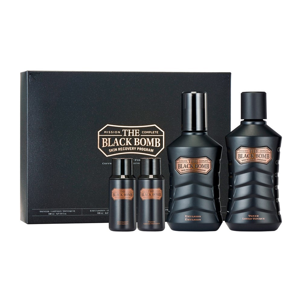 【韓國製】THE FACE SHOP 男士 The Black Balm 護膚套裝（爽膚水 140ml＋乳液 130ml＋迷你裝）｜保濕