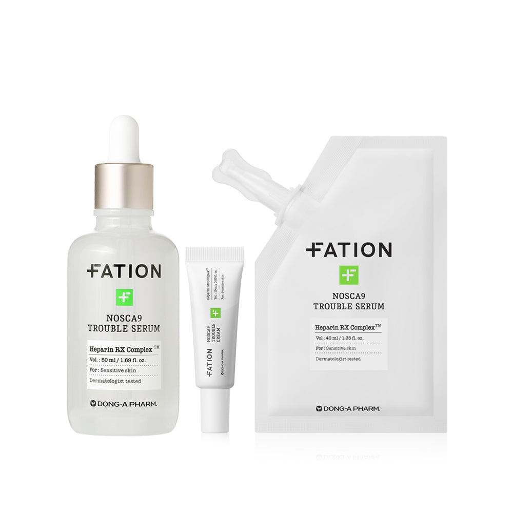 【韓國製】FATION Nosca9 控痘精華 50ml 補充套裝（＋補充裝 40ml＋面霜 10ml）｜舒緩暗瘡