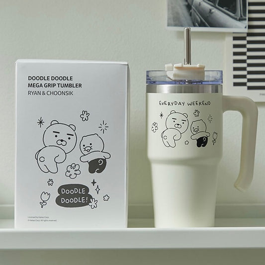 Korean Kakao Friends Ryan white thermal water cup with handle (capacity 500ml)