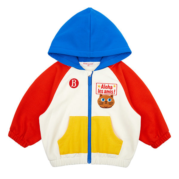 【韓國品牌／中國製】Bebedepino Baby Aloha貓 拼色 連帽拉鏈外套 BP63JD102