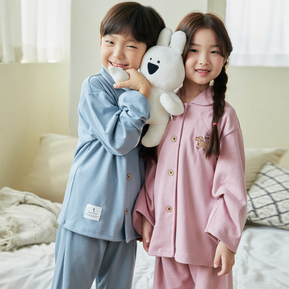 【韓國製】Jjinya / 찌니야 퍼피 골지다이마루 女童長袖上下睡衣套裝