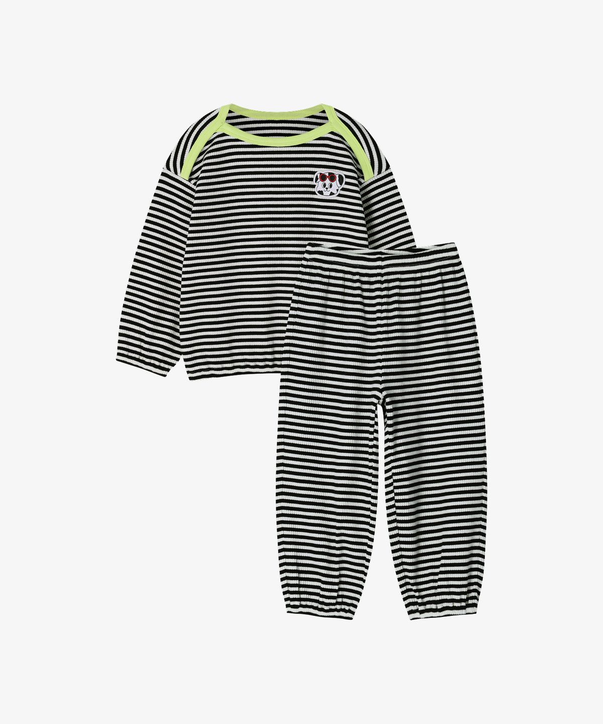 【韓國製】Rototo Bebe / 로토토베베 골지 條紋 보트넥 家居服 블랙 RO6ACLO02BK