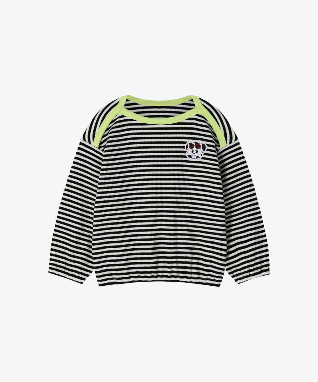 【韓國製】Rototo Bebe / 로토토베베 골지 條紋 보트넥 家居服 블랙 RO6ACLO02BK