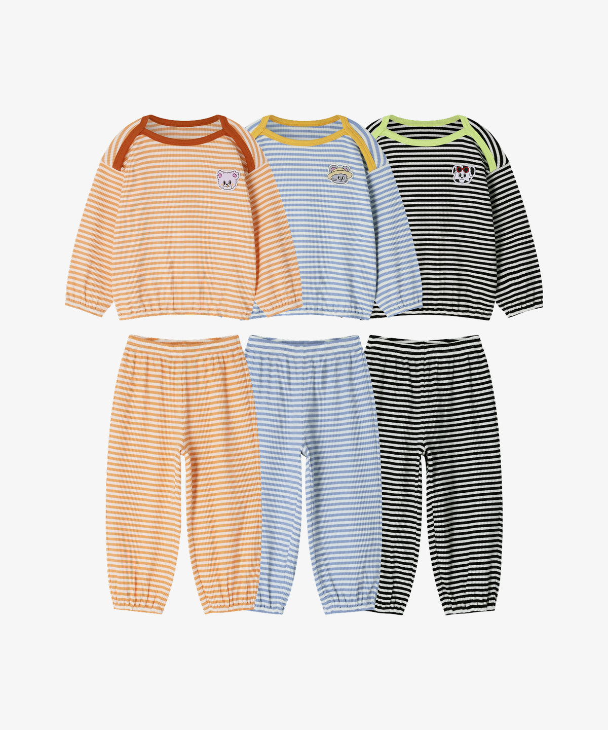 【韓國製】Rototo Bebe / 로토토베베 골지 條紋 보트넥 家居服 블랙 RO6ACLO02BK