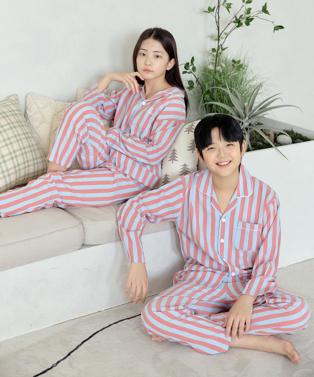 【韓國製】Pinkoko / 핑코코 2113 스카이블 青少年 長袖 睡衣 睡衣套裝