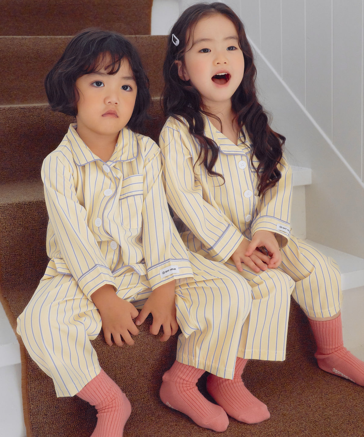 【韓國製】Offhour Kids / 오프아워 키즈 奶油黃 兒童 長袖睡衣套裝