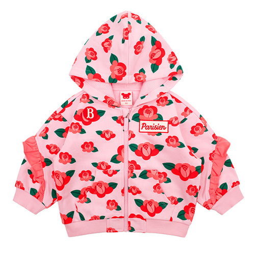 【韓國品牌／中國製】Bebedepino Baby 茶花 滿版 荷葉邊 連帽拉鏈外套 BP63JD204