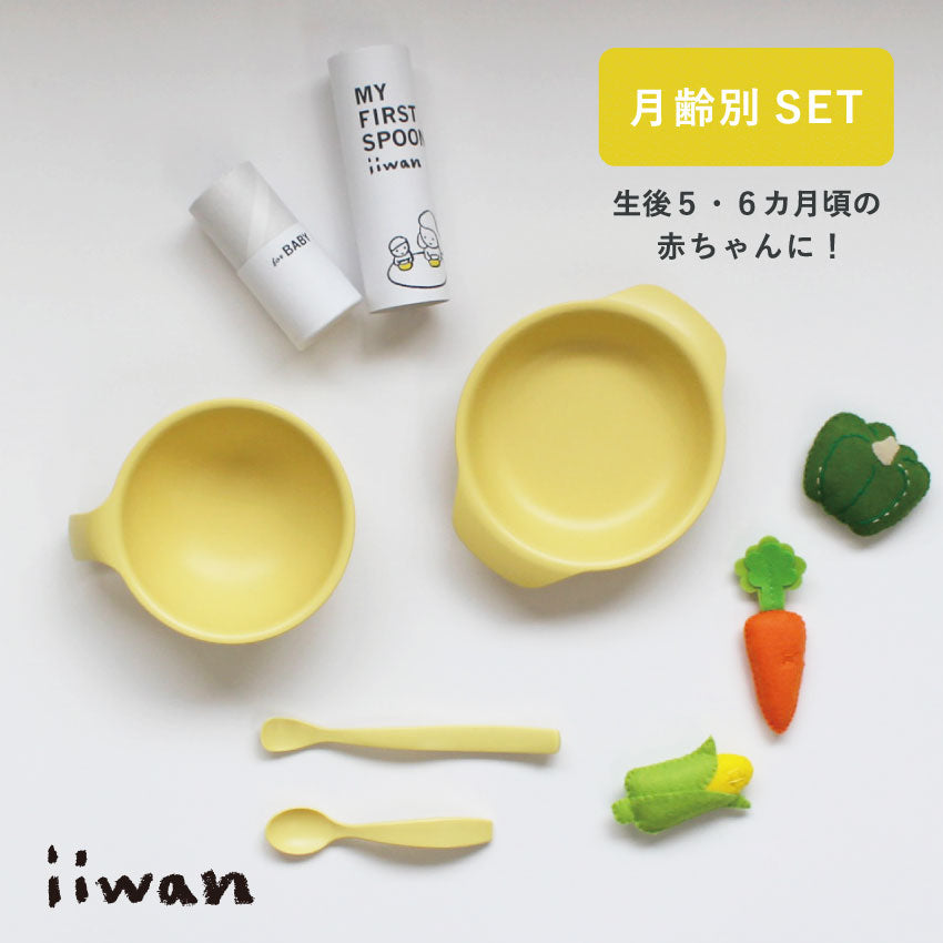 【日本製】iiwan 嬰兒餐具4件套裝 碗＋小碟＋匙羹＋第一支匙 盒裝 5色