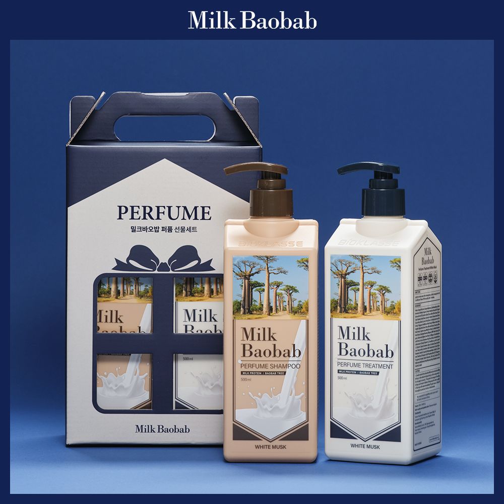 【韓國製】Milkbaobab Perfume Hair White Musk Gift Set 洗髮露＋護髮素 500ml×2